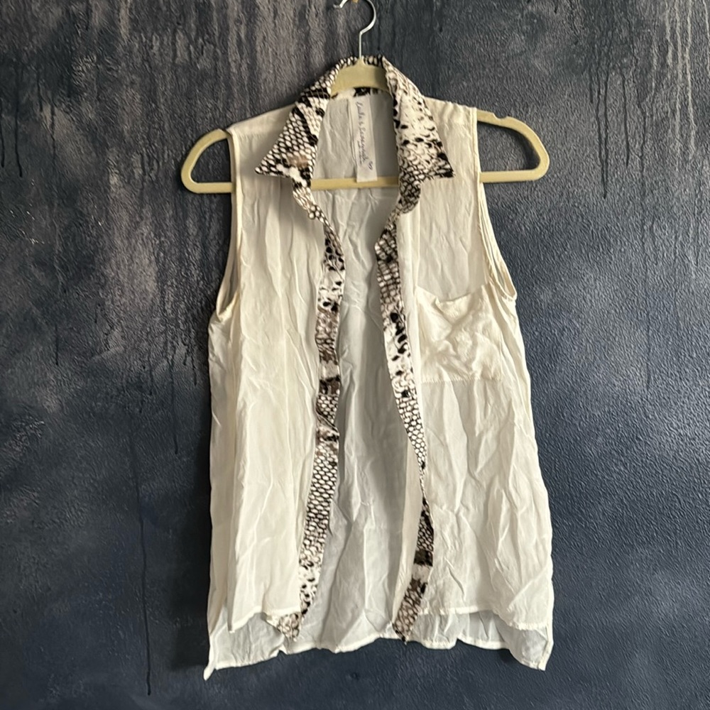 100% silk cream blouse with snake print detail